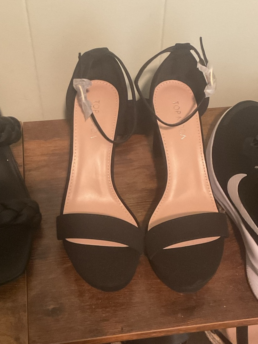 TOP Moda Black Open-Toe Ankle-Strap Heels